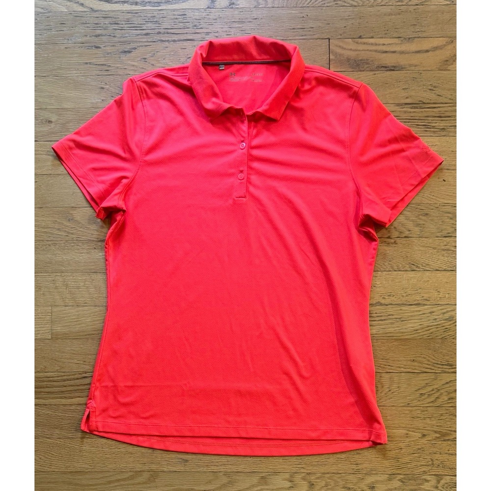 Under Armour HeatGear womens lg bright pink Solid Fitted Short Sleeve Polo Shirt
